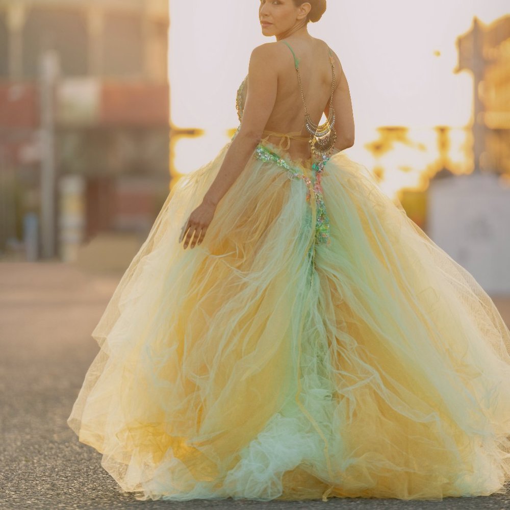 "CINDLE" Sequin Tie Dye Rainbow Wedding Ballgown Set - Picture 6 of 16